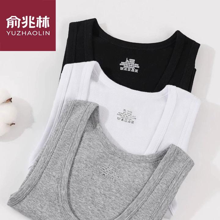 俞兆林100%纯棉春夏季男士透气打底运动汗衫健身无袖纯色内穿背心