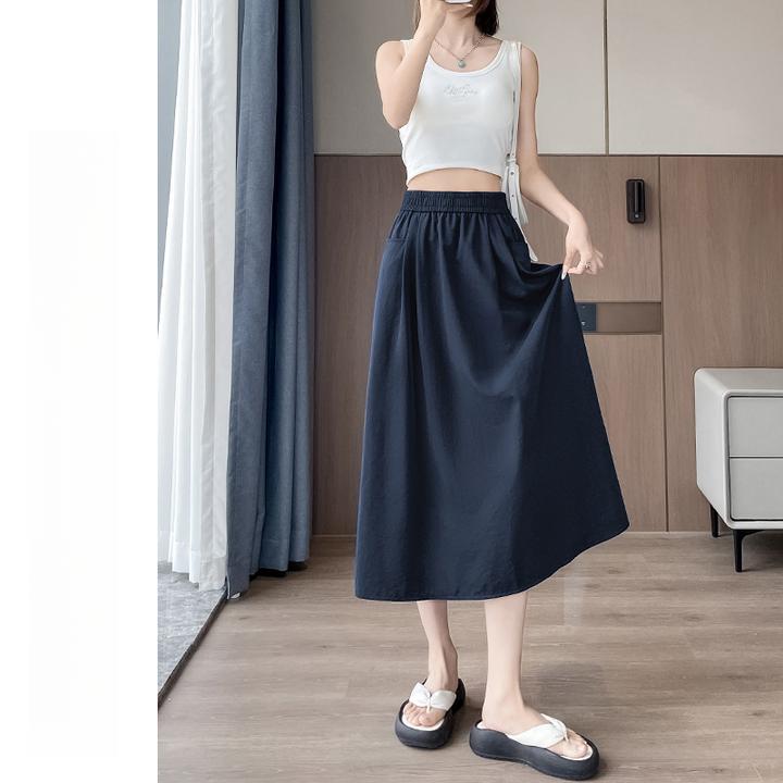 藏青色巨好看夏季半身裙女2025新款超好看独特漂亮半裙薄款a字裙