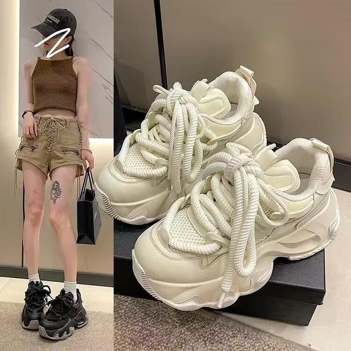 显脚小炸街厚底老爹鞋女百搭透气运动轮胎增高鞋运动鞋男鞋