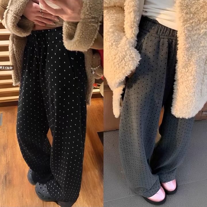 韩系复古黑灰色波点阔腿休闲裤女秋冬高腰慵懒松弛感宽松拖地长裤