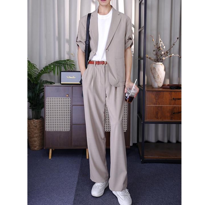 YUC【进口TR竹节麻抗皱顺滑面料80s夏季休闲西裤】青年透气垂感直筒