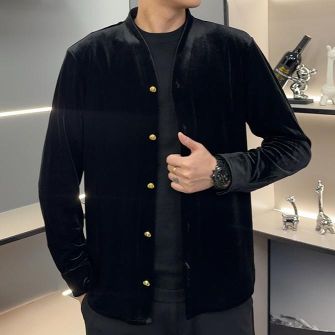 25309秋季新款2025男士净版修身高品质丝绒商务风开衫