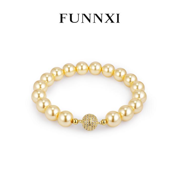 FUNNXI 铜合金仿珍珠手链 【永恒】 10mm金珠经典珠珠手链时尚百搭