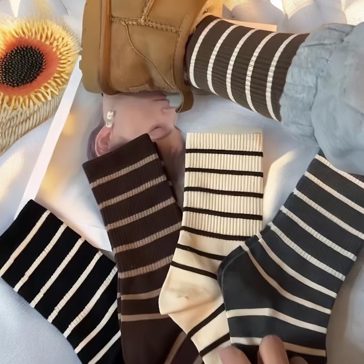 中筒条纹学院风极简风日式中筒袜常规款保暖秋季提花