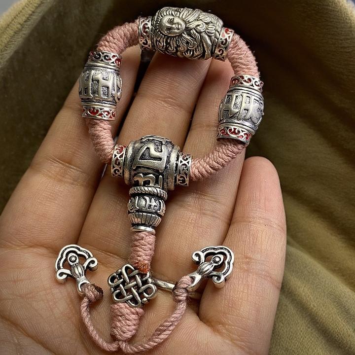 藏式文玩三通套装三七银景泰蓝隔珠桶珠顶珠腰珠挂环弟子珠隔片