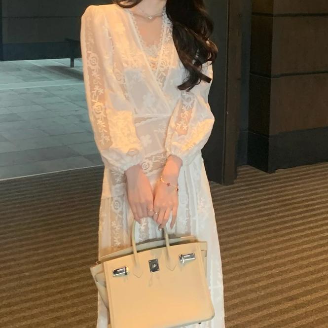 【一见倾心】浪漫花型 两件套可调节肩带内搭吊带裙连衣裙高级套装