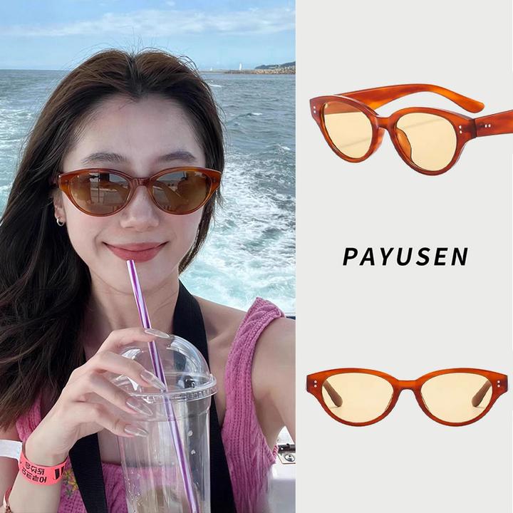 复古猫眼玳瑁橘色墨镜小红书茶色网红太阳眼镜小脸防紫外线高级感