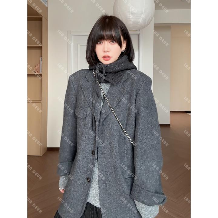 【甜梦约会】法式复古高智感气质西装外套秋冬款韩版毛呢大衣女