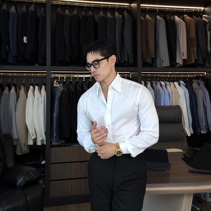 CHENGZHAN | 旗舰系列 | 100%长绒棉八字领白色斜纹衬衫长袖衬衣