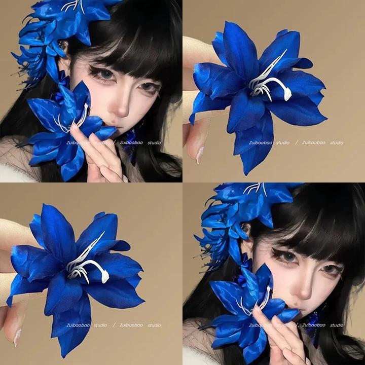 纯欲风百合花抓夹头花花朵发夹女后脑勺仿真花头饰鲨鱼夹海边配饰