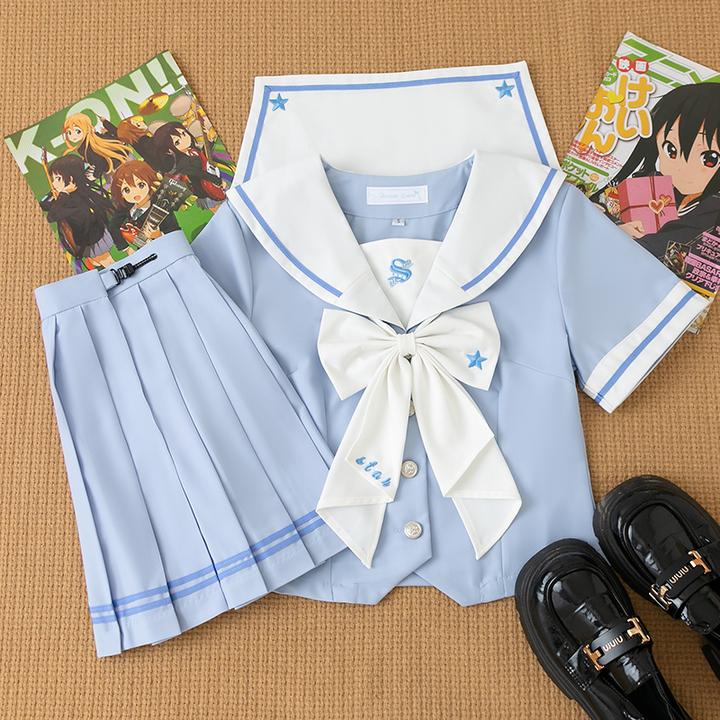 十一封信jk【岚音女子】蓝紫色原创水手服女短袖夏日系百褶裙套装