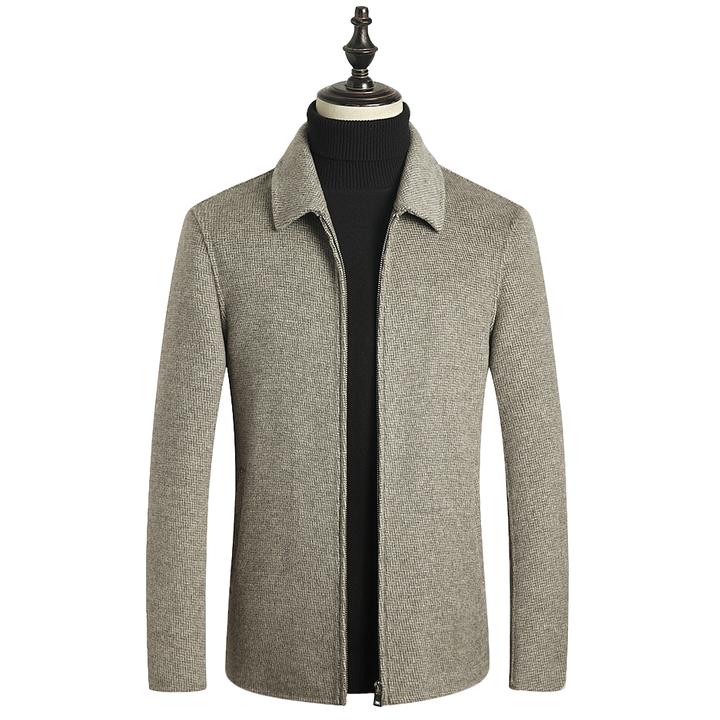 梵基弗奈秋冬羊毛双面绒外套时尚修身男毛呢夹克翻领休闲短款茄克