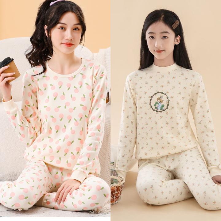 初中生少女秋衣秋裤中领套装女大童儿童保暖内衣高中学生纯棉毛衫