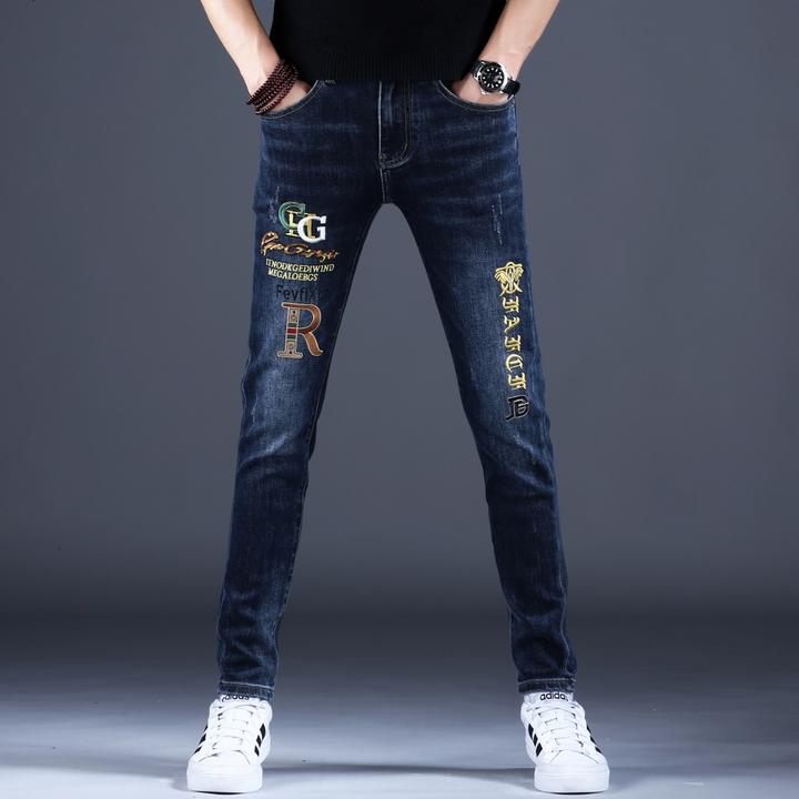 洛尼提日亚修身刺绣牛仔裤高端欧货男士休闲长裤子2025新款秋季