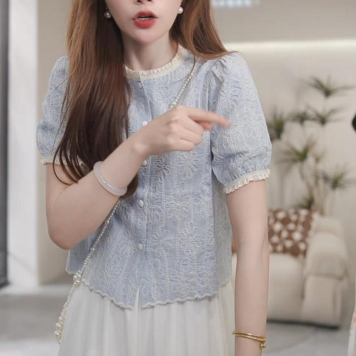 高级感镂空蕾丝花边衬衫女2025年夏季新款韩系温柔风百搭气质上衣