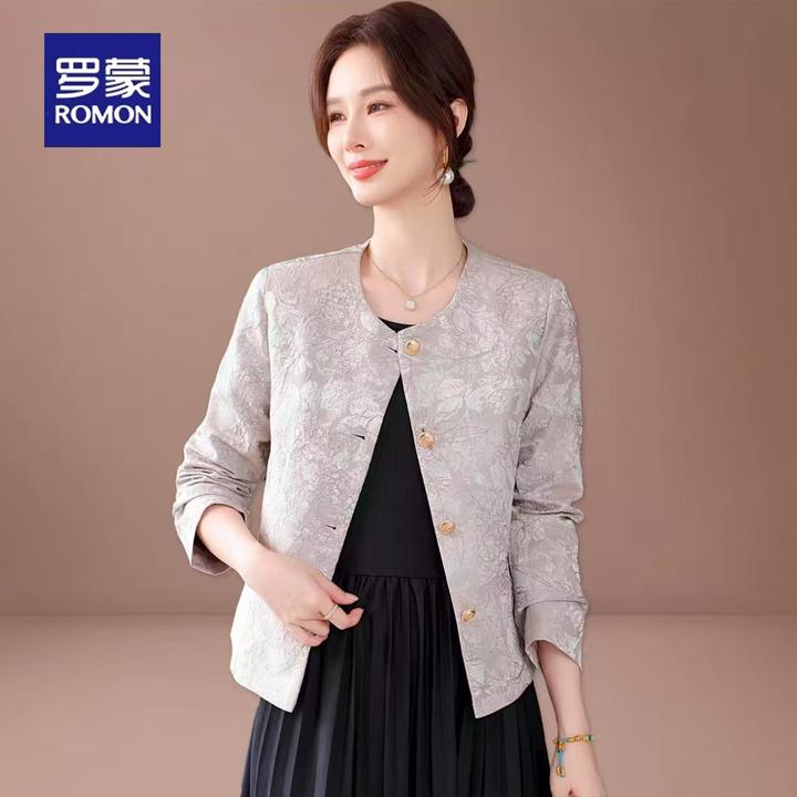 罗蒙中年妈妈秋装提花短款中老年女春秋连衣裙套装两件套2025新款