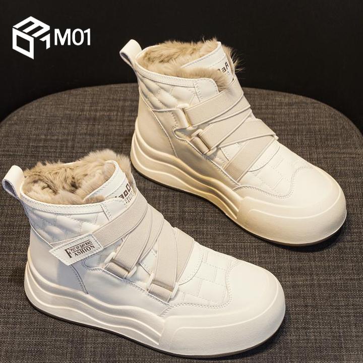M01高帮小白鞋女新款百搭宽松鞋子女冬季保暖雪地靴加绒加厚棉鞋