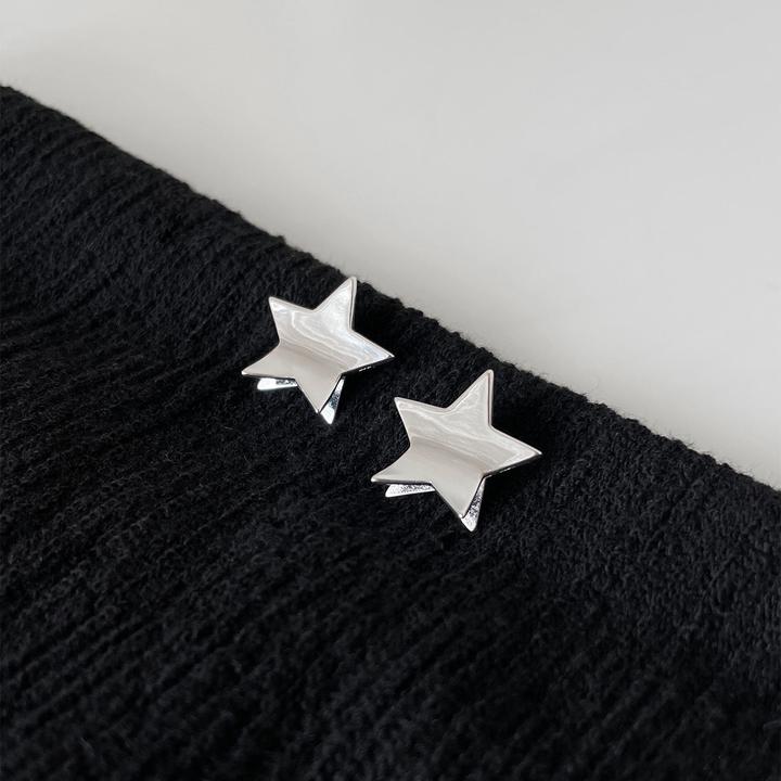 铜合金耳饰 银色拉丝立体星星耳钉韩系时尚简约设计感百搭耳饰女