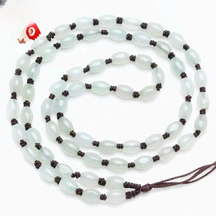 正品缅甸翡翠A货玉珠子项链男款玉石路路通挂玉链女圆珠编织挂绳