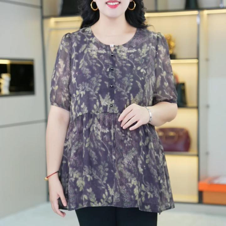 苏兰诺大码女装夏季新款遮肉显瘦时尚洋气百搭宽松衬衫上衣ZB7448