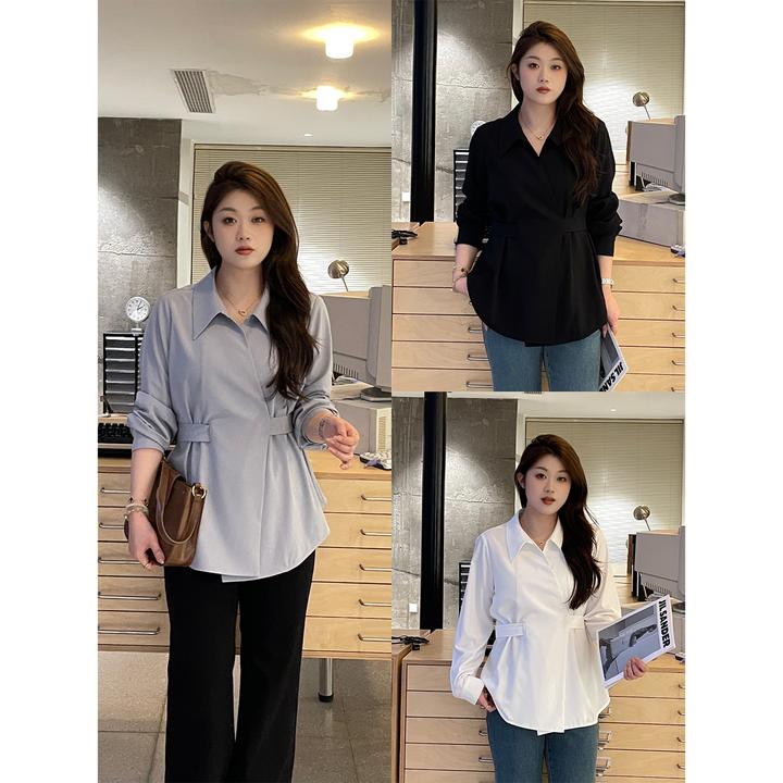 裂渡宣宣【白色佳人】微胖大码女秋时尚显瘦气质收腰衬衫ZY508A19