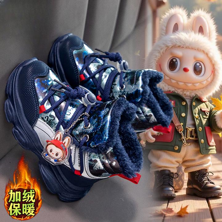 拉布布男童孩加绒加厚雪地靴2025新款秋冬季儿童保暖大棉鞋防滑鞋