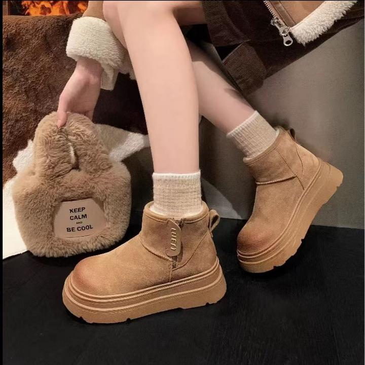 2025新款短靴加绒冬季加厚保暖厚底防滑雪地靴女面包棉鞋时尚靴子