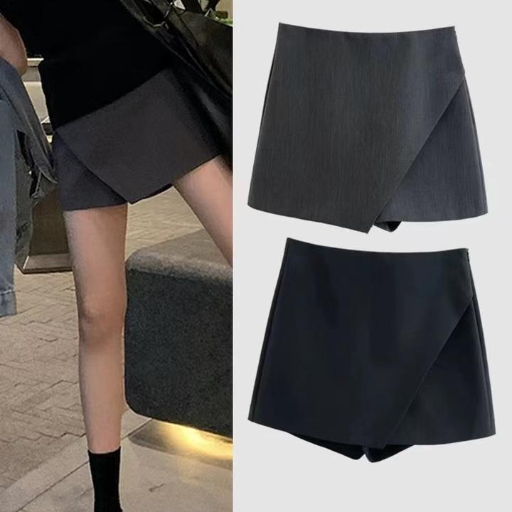 灰色西装裙裤女2025春夏秋新款显瘦百搭不规则黑色辣妹学院风短裙