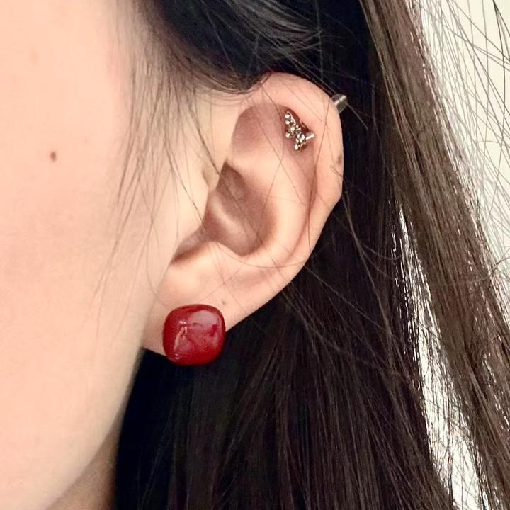 合金亚克力耳饰 安可拉红色几何形耳环女小众气质爆款新款耳钉