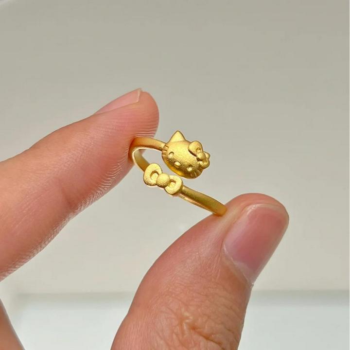 戒指金色蝴蝶结HelloKitty甜美卡通简约凯蒂猫指环女闺古法