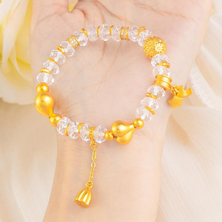 铜合金手链 新款夏日清新白月光水晶屁桃手链轻奢手串气质女镀K金