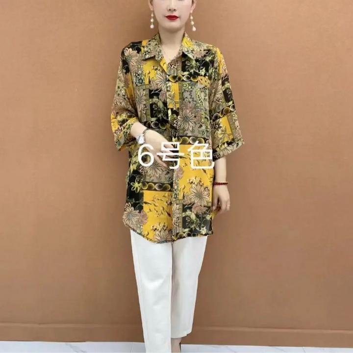 夏季宽松时尚百搭洋气减龄显瘦气质妈妈装印花大衫