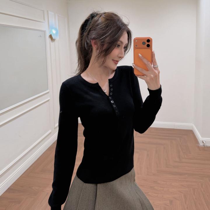 Moprobably李予诺「闭眼冲」时尚百搭14针亨利领打底针织衫L5476084