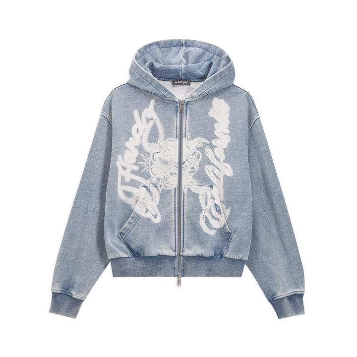 Ed Hardy/埃德哈迪冬季新款拔印炒雪花烫钻连帽拉链外套E1QDW465