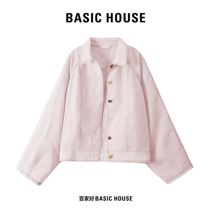 Basic House/百家好2025秋季新款翻领彩扣明线衬衫外套4632XX