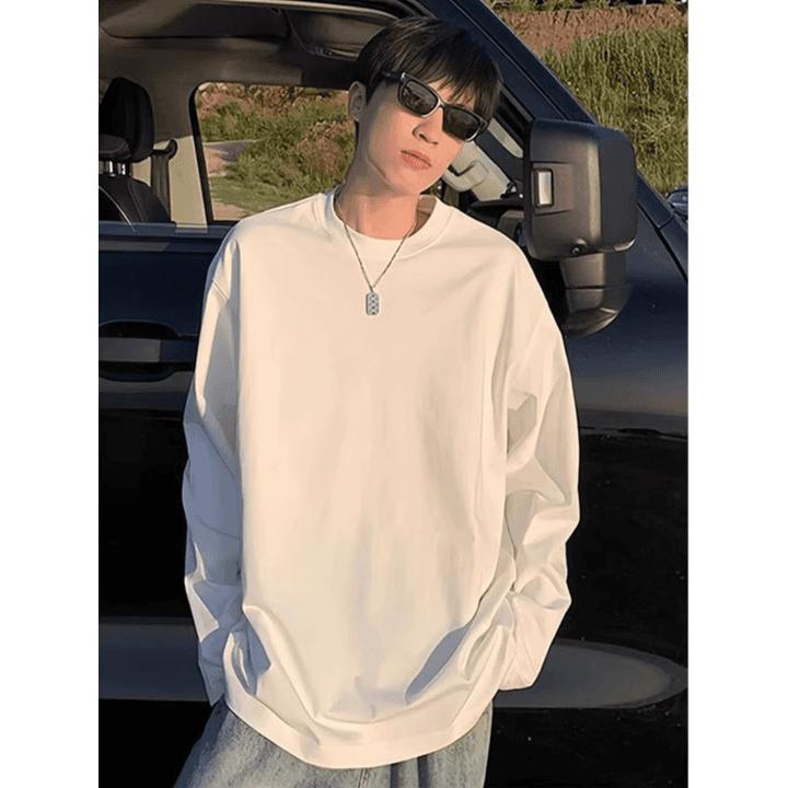 cleanfit纯棉重磅小领口长袖T恤男女春秋季美式潮牌休闲打底衫