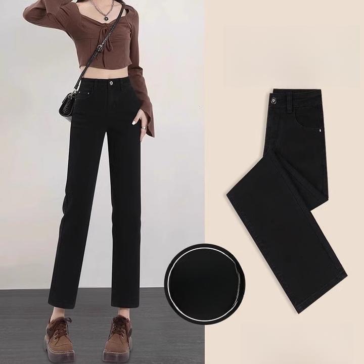 黑色烟管直筒牛仔裤女春秋薄款2025年新款女士高腰小个子窄版裤子