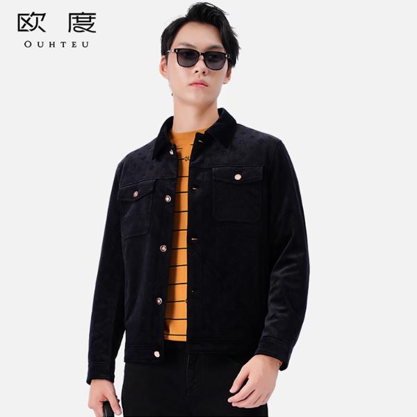 OUHTEU/欧度【商务通勤】冬季男士工装风品质丝绒通勤保暖外套3711
