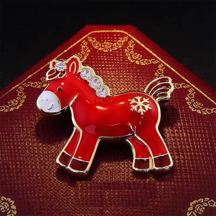 合金胸针 2026马年新款彩虹小马精致微镶西装大衣胸花可爱红色