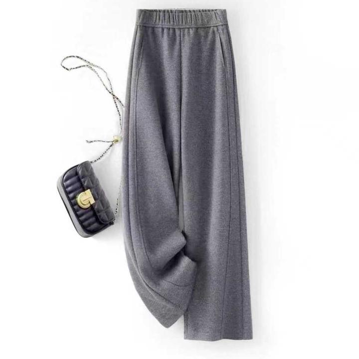 【羊绒+蚕丝】秋季新款高腰弯刀松紧休闲报恩裤宽松直筒度假风2569