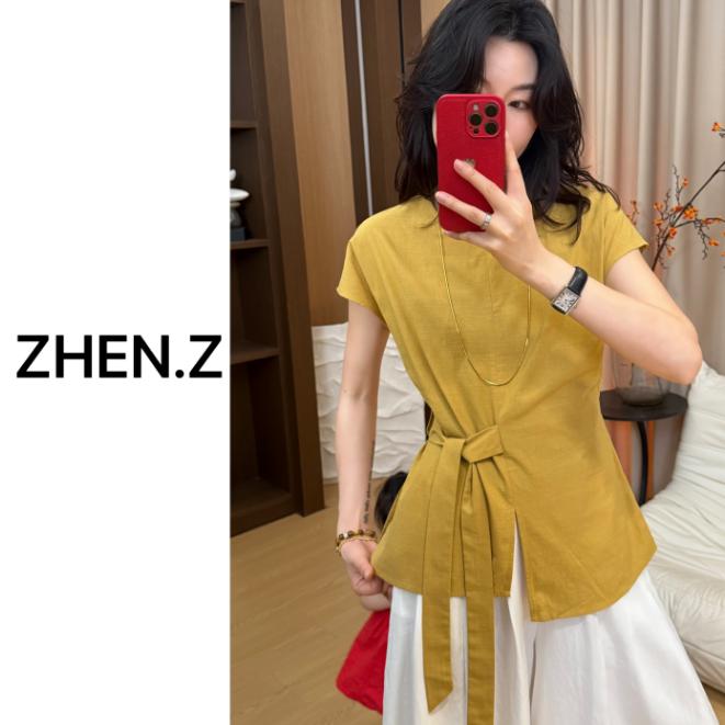 (心动日记) 美学设计不规则系带收腰显瘦上衣