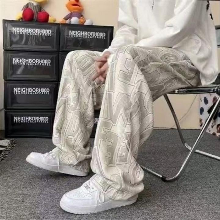 仓石一树秋冬新款美式宽松灯芯绒阔腿裤男港风满印高街痞帅休闲裤