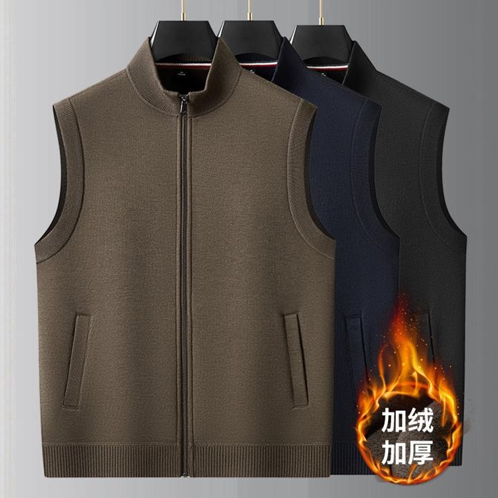 2025冬款男士马夹宽松加肥加大码加绒含羊毛立领开衫针织保暖马甲