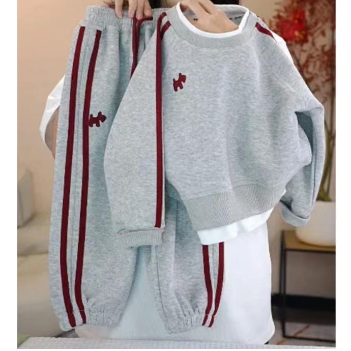 【刺绣套装】2025春季新款儿童假两件卫衣套装潮流时尚休闲春秋套装