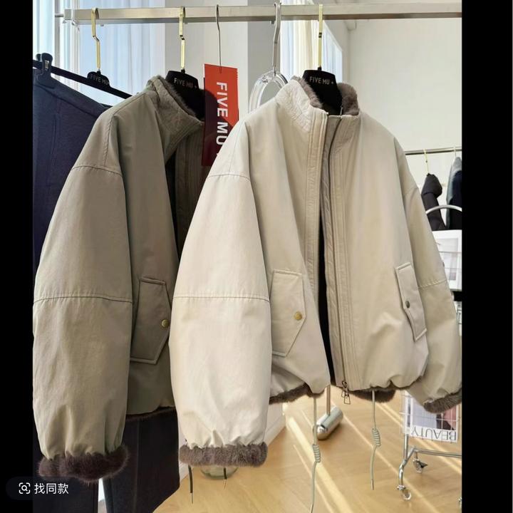 2026新款高级感立领短款外套工装冬季毛毛内胆仿皮草派克服夹克