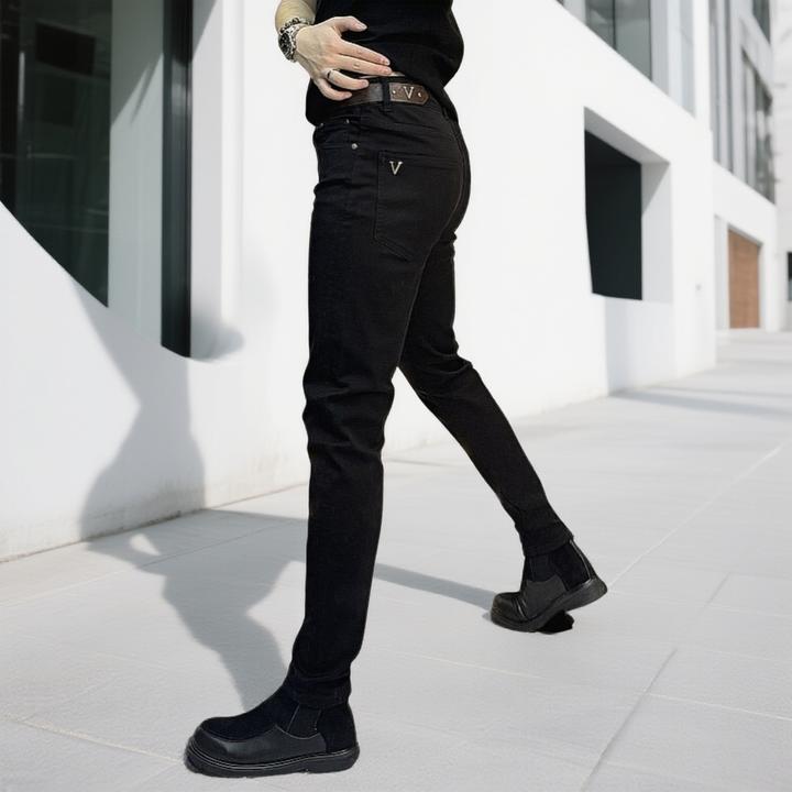 2025网红黑色牛仔裤男款秋冬厚款轻奢时尚小直筒修身高级感牛仔裤