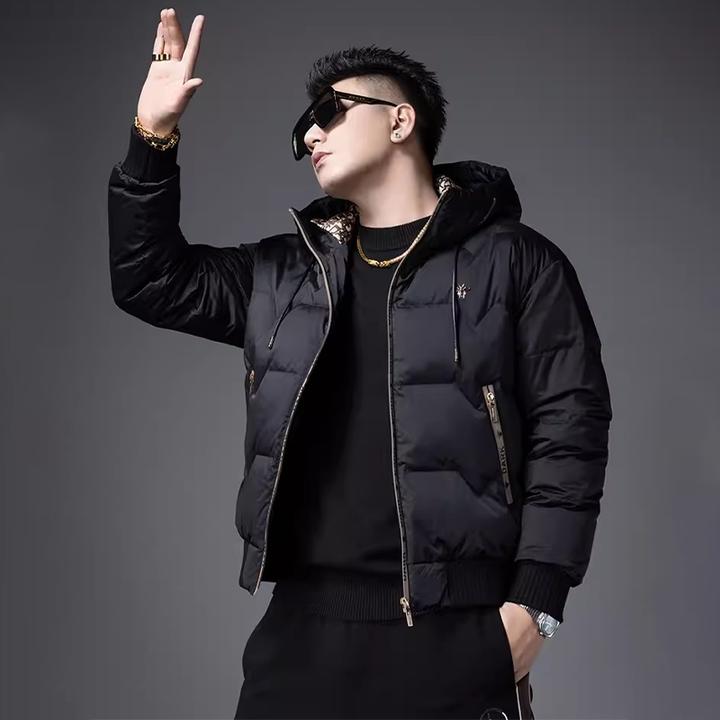 简纳曼克羽绒服男士2025新款冬季潮流欧货保暖提花连帽外套棉服