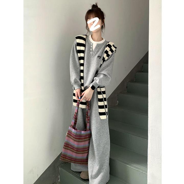 【婉如新生】秋装韩系假两件卫衣套装早秋女休闲运动宽松三件套外穿