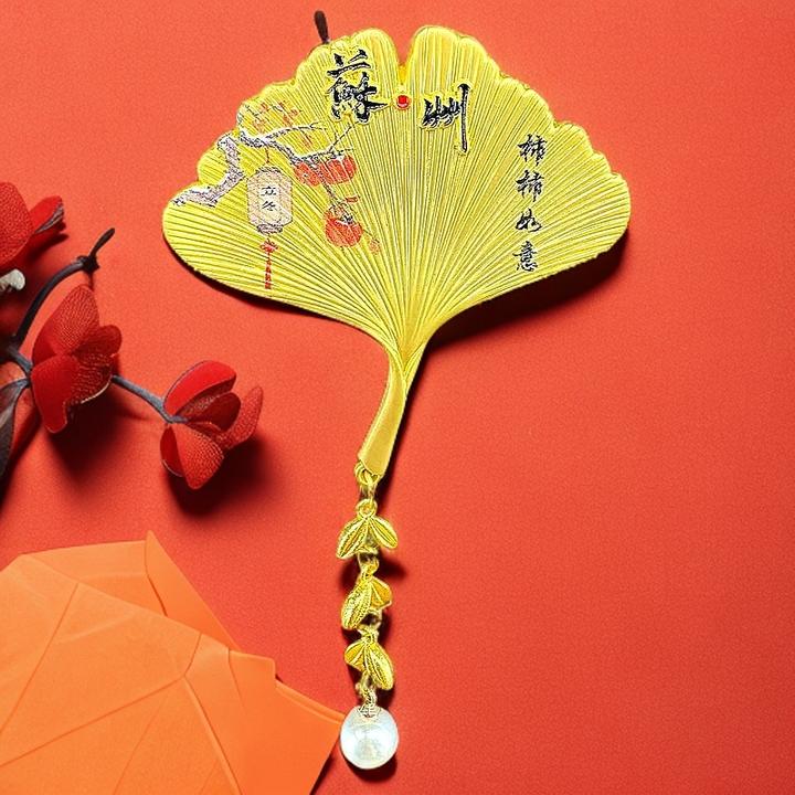 网红爆款苏州银杏叶金属冰箱贴扇子款柿柿如意稀奇古怪冰箱贴