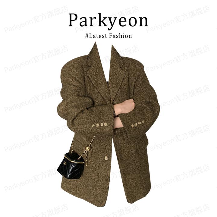 MARIE.COCO气质百搭宽松高级感圈圈呢子大衣复古毛呢西装外套冬装